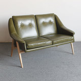 北欧双人皮沙发简约实木单人扶手椅酒店咖啡厅PU沙发椅子设计师椅