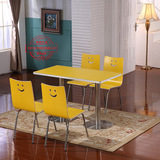 不锈钢酒店欧式餐桌餐台快餐桌椅火锅桌椅组合餐桌椅黄色绿色