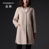 GOOBGS/谷邦2015秋冬新款 双面呢大衣中长款轻薄直筒羊毛呢外套女