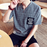 2016夏季潮男格子男士短袖T恤韩版宽松休闲体恤英伦男装半袖衣服