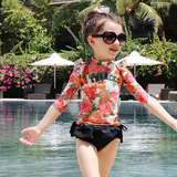 coco~可爱公主女孩韩国儿童长袖防晒游泳衣裙式分体宝宝温泉泳装