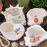 地中海白色陶瓷海螺鹦鹉螺摆件水培植物花瓶花器烟缸创意家居装饰