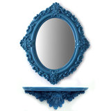 欧式浴室镜子带置物架化妆镜椭圆卫生间镜子壁挂公主梳妆镜子套装
