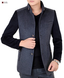 海澜之家夹克2015中青年男士修身立领冬季新款大码风衣拼接厚外套