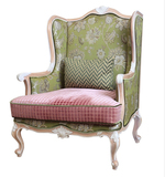 现货美式新古典高背老虎椅美式布艺单人沙发椅 欧式实木雕花沙发