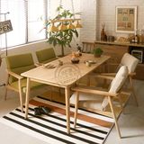 北欧全实木日式橡木长方形餐厅餐桌餐椅长桌一二人座布艺沙发组合