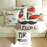 创意情侣款礼物卡通沙发靠垫套腰枕可爱礼物欧式英文棉麻抱枕包邮