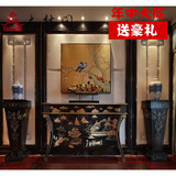 中式古典玄关柜客厅装饰柜 实木手绘储物柜样板房餐边柜艺术家具