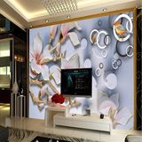 3D现代简单立体壁画玉雕百合花客厅沙发电视背景墙纸无缝整张壁纸
