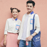 韩范情侣装可爱印花修身长袖衬衫男女学生衬衣bf韩版纯棉大码上衣