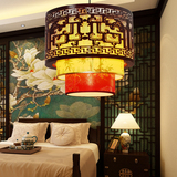 现代中式木艺吊灯简约客厅羊皮灯餐厅茶楼古典灯具走廊过道单吊灯