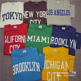 日单美式复古冠军世界城市系列多色简约字母图案男女情侣短袖T恤