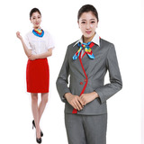 中国电信工作服制服套装女营业厅员职业女工装电信灰色西服+长裤
