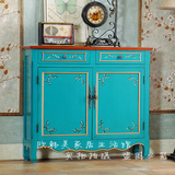 韩式/地中海/新古典蓝色玄关桌储物柜边柜手绘客厅门厅装饰柜玄关
