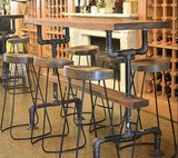 美式LOFT复古吧台桌水管工业风吧台桌椅铁艺实木酒吧咖啡桌吧台椅