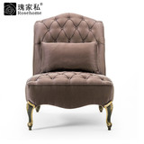 瑰家私高端定制客厅家具美式新古典实木皮艺单人沙发椅休闲椅