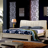 简约现代白色实木床水曲柳1.8米 中式白蜡木全实木双人床婚床家具