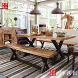 铁艺实木餐桌 LOFT简约长方形办公桌 复古原木茶桌 欧式美式书桌