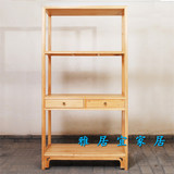 新中式简约书柜展示架仿古茶叶架全实木博古架老榆木书架置物架子