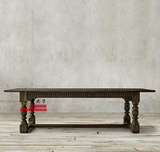 美式乡村实木长餐桌 法式欧式仿古做旧橡木实木餐桌地中海雕花桌