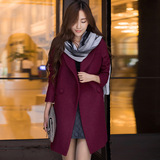 2015秋冬新款韩版女装中长款西装毛呢外套女大码加厚修身呢子大衣
