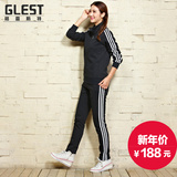 GLEST运动套装女秋季三条杠休闲长袖卫衣外套针织透气跑步运动服