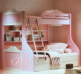 田园实木儿童双层床女孩城堡高低床 粉色公主上下铺母子床1.35米