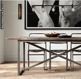 美式法式复古实木餐桌办公桌工业风铁艺桌子LOFT复古工作台桌子