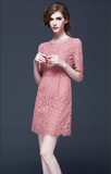 珂莱蒂尔正品代购2016春夏新款女装欧美高端修身七分袖蕾丝连衣裙