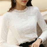 15年冬季新款加绒加厚蕾丝打底衫女士长袖上衣韩版修身立领蕾丝衫