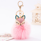 韩国版创意珍珠狐狸精美狐狸毛球汽车钥匙扣女包包挂件钥匙链饰品