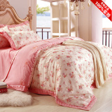 韩版全棉粉色淑女公主风蕾丝花边床单床群纯棉床上用品四件套包邮