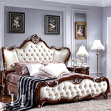 欧式实木雕花双人床 奢华雕刻描金真皮大床 1.8米卧室深色公主床