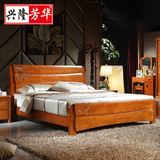 兴隆芳华全实木床双人床简约现代家具高箱储物床橡木床1.8米1.5米