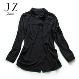 玖姿集市店 JZ专柜2016春季官方正品新品修身素黑OL气质衬衫女装