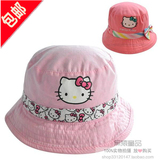 外贸原单粉色KT猫双面带儿童太阳帽遮阳帽宝宝帽子女童盆帽渔夫帽