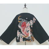 【暴杂独家】日式和风锦鲤鲤鱼樱花刺绣日本浮世绘和服外套开衫