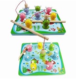 卡通立体磁性钓鱼 婴幼儿宝宝早教钓鱼游戏 动手动脑双人木制玩具