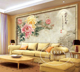中式客厅沙发电视瓷砖背景墙现代简约个性化定制艺术墙砖国色天香