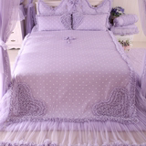 韩式公主床品 全棉紫色蕾丝床罩 立体花朵心形 淑女花边四件套