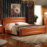 现代中式全实木床1.5/1.8 高箱储物婚床 简约双人橡木床 2米大床