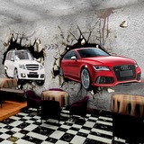 3D立体动漫人物汽车破墙无缝大型壁画主题餐厅包厢卧室墙纸壁纸