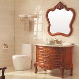 欧式浴室柜落地式橡木台盆柜实木洗漱台红橡木仿古卫浴柜组合特价