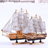 一帆风顺木质帆船模型龙船工艺品摆件 家居办公室客厅实木手工船