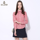 商场代购ELAND衣恋16年新品格子系带长袖衬衫EEYC61201E专柜正品