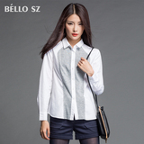 bello sz贝洛安2015冬装新款拼接修身显瘦文艺复古长袖纯棉衬衫女