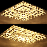 不锈钢水晶遥控调光LED吸顶灯现代简约长方形大气客厅卧室餐厅灯