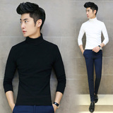 秋装新款韩版男士修身长袖体恤男式高领保暖T恤男款潮流纯色T打底