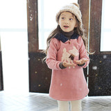 冬季韩国亲子装小鹿连帽打底衫加绒加厚纯棉卫衣女童少女装连衣裙