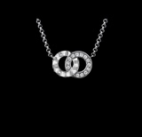 華人珠宝18K玫瑰金钻石项链双环吊坠经典款锁骨链原创定制